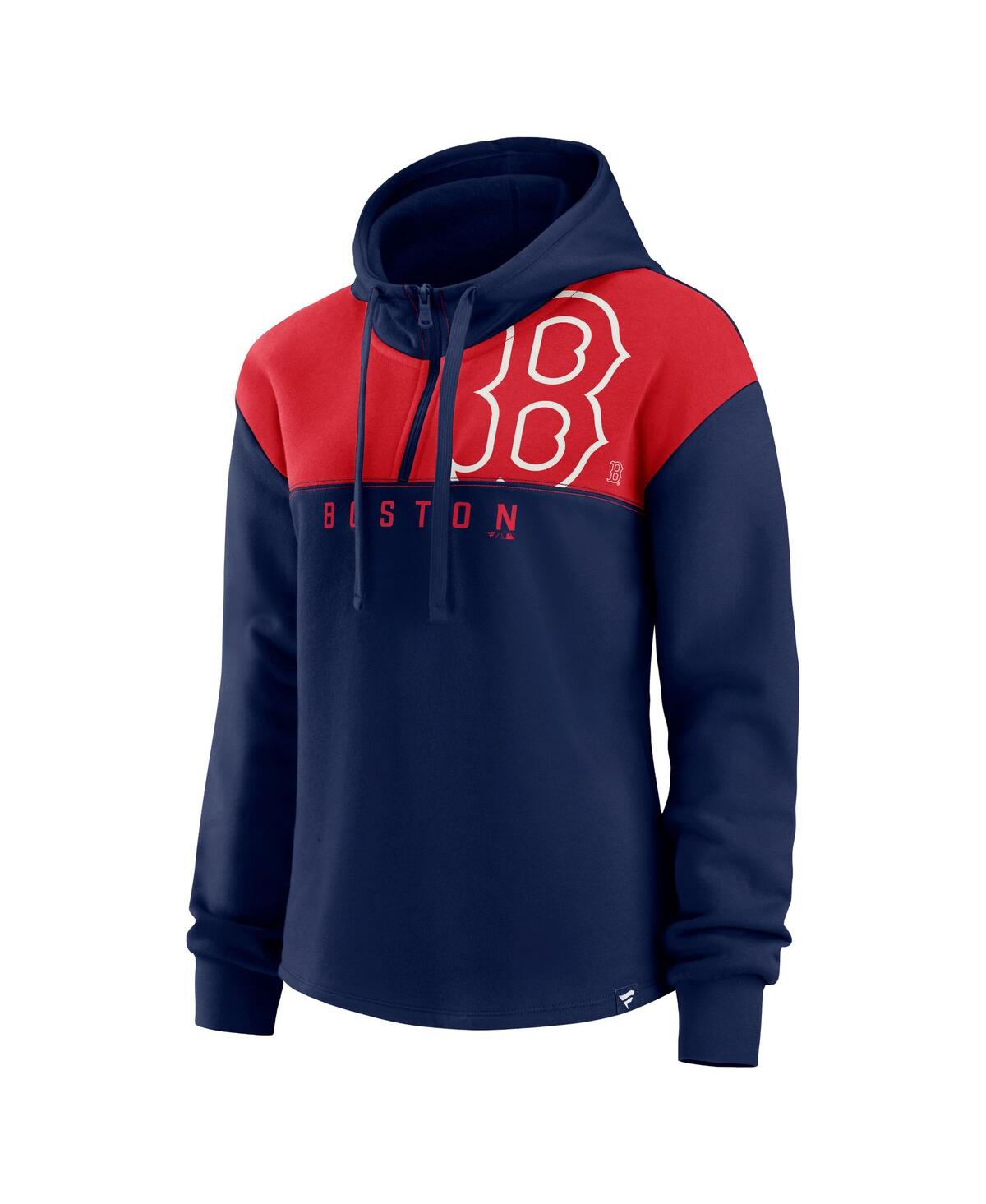 Shop Fanatics Women's  Navy Boston Red Sox Iconic Overslide Color-block Quarter-zip Hoodie