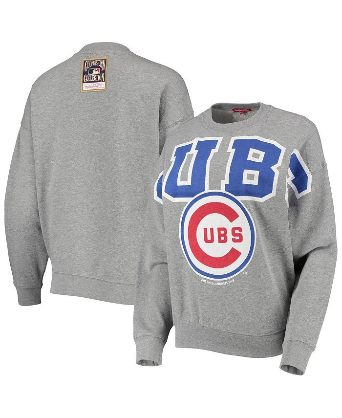 Mitchell & Ness Women's Heathered Gray Chicago Cubs Cooperstown Collection  Logo Lightweight Pullover Sweatshirt - Macy's