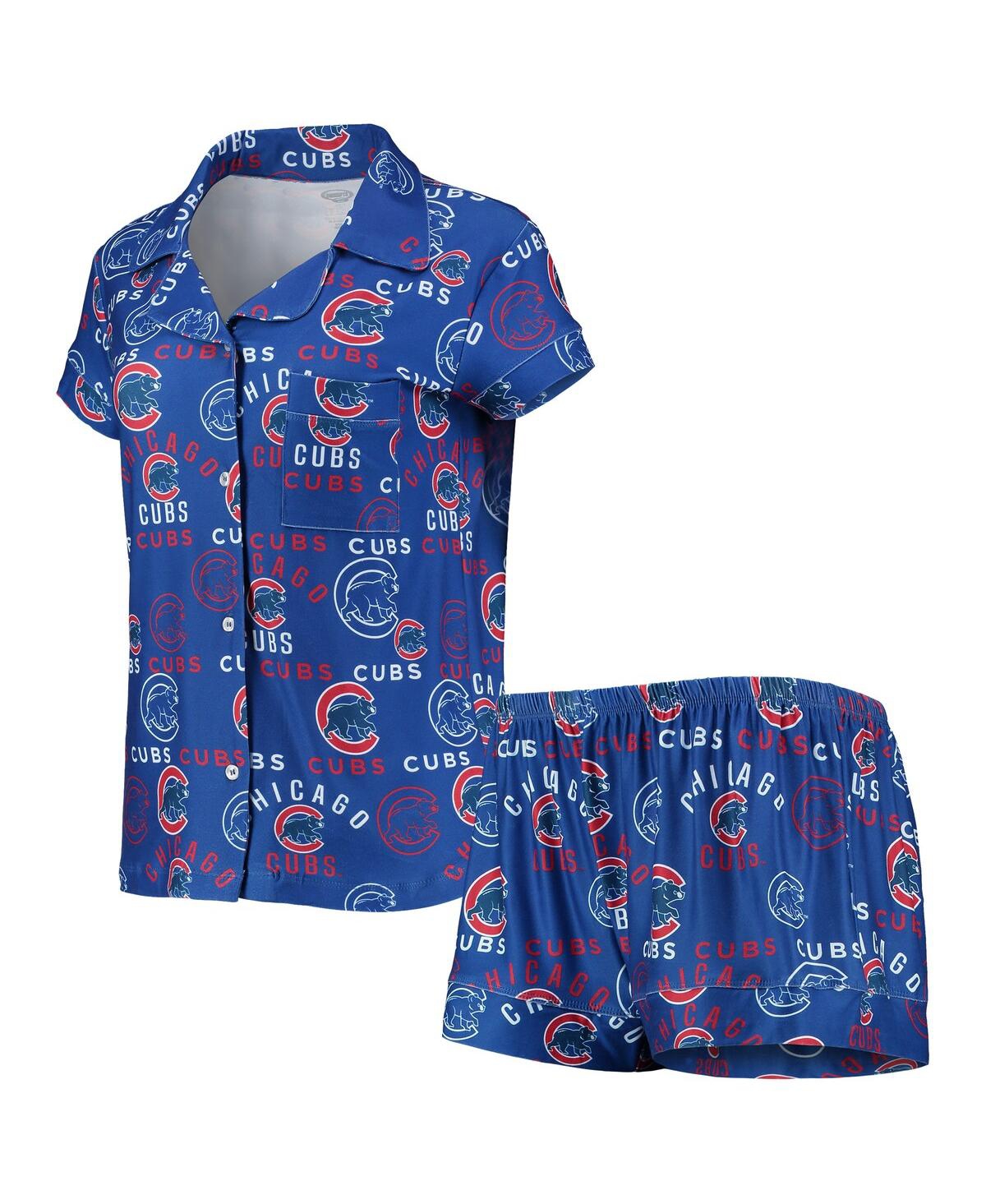 CONCEPTS SPORT WOMEN'S CONCEPTS SPORT ROYAL CHICAGO CUBS FLAGSHIP ALLOVER PRINT TOP AND SHORTS SLEEP SET 