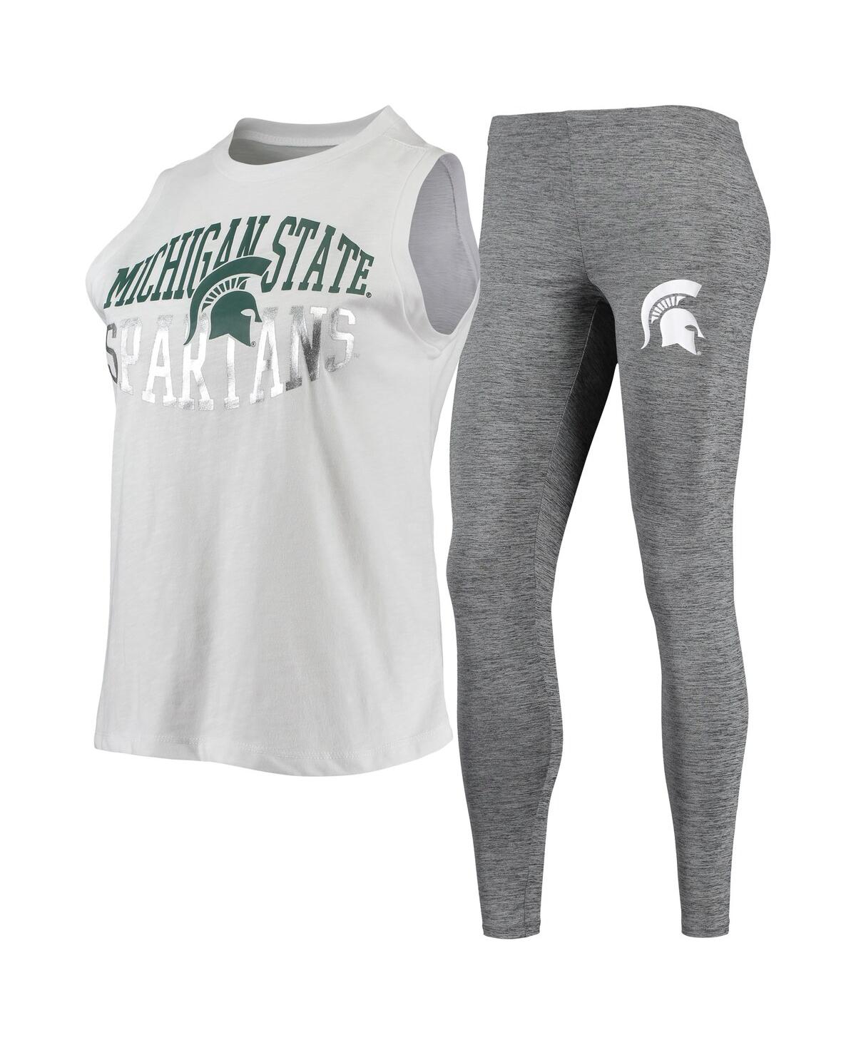 Women's Concepts Sport Charcoal, White Michigan State Spartans Tank Top and Leggings Sleep Set - Charcoal, White