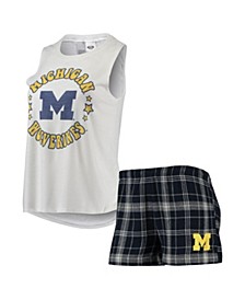 Women's Navy, White Michigan Wolverines Ultimate Flannel Tank Top and Shorts Sleep Set
