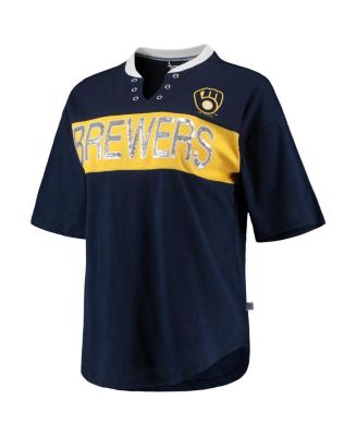 Women's Navy and Gold Milwaukee Brewers Lead Off Notch Neck T-shirt