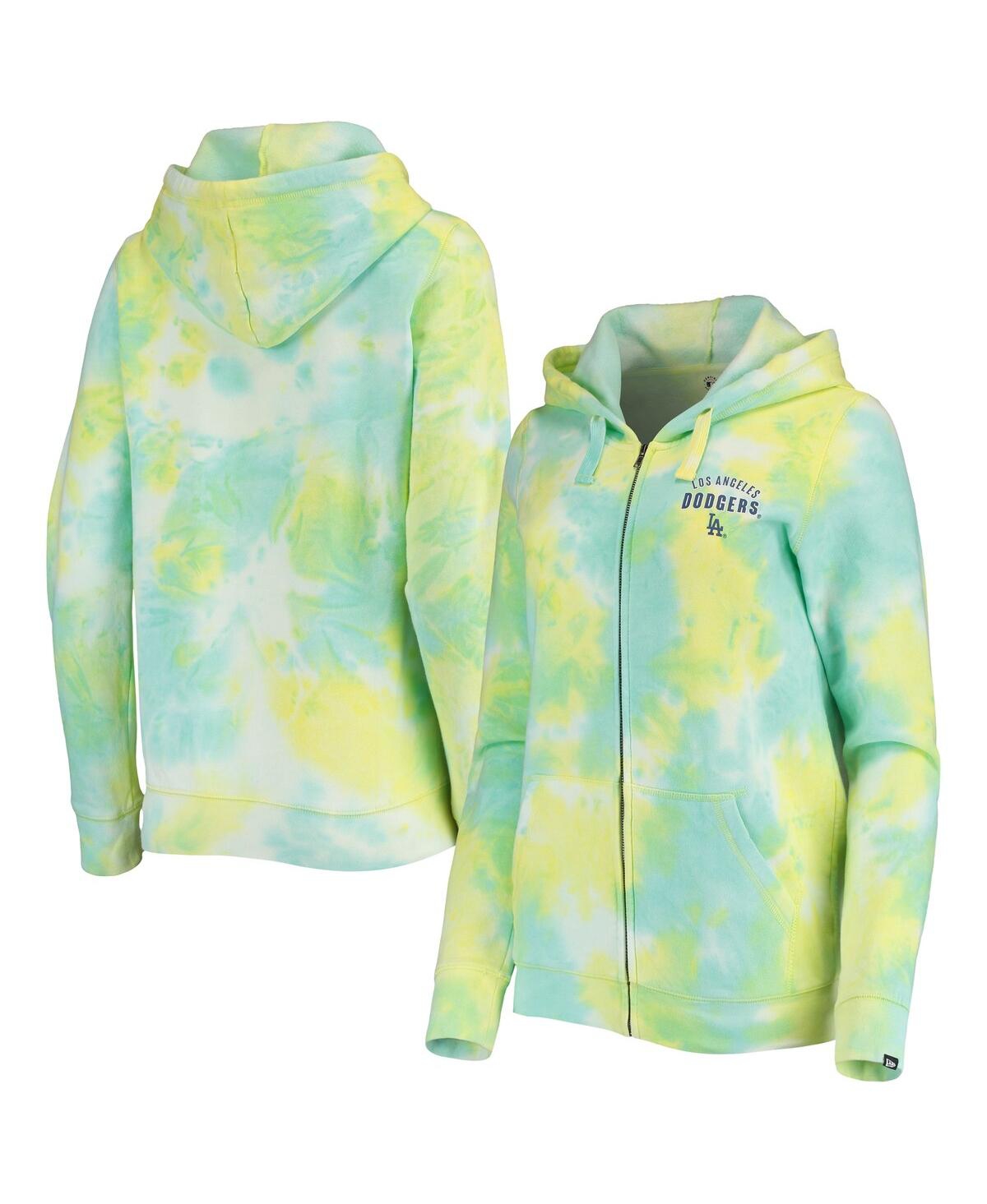 Women's New EraLos Angeles Dodgers Tie-Dye Full-Zip Hoodie - White