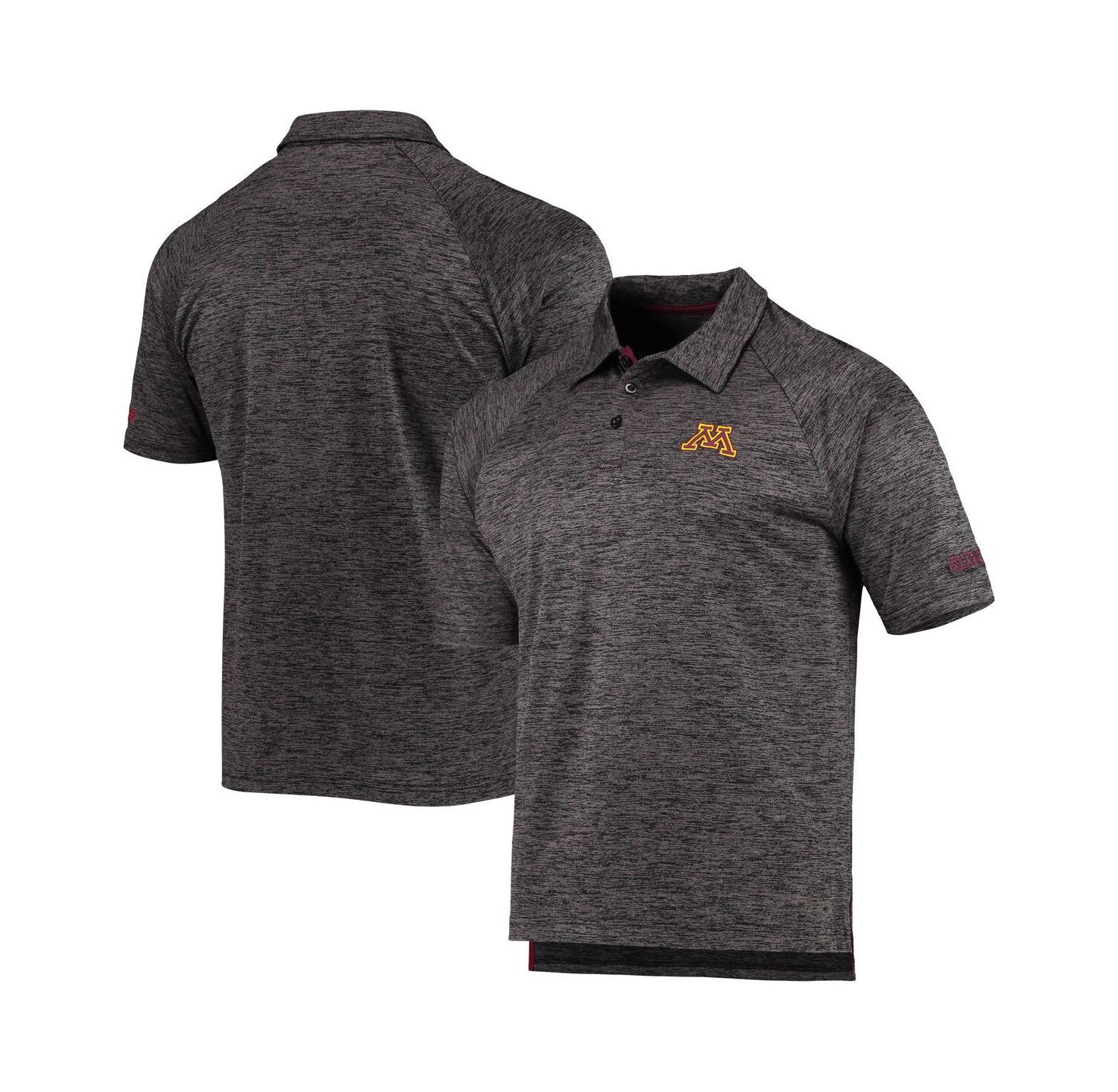 Men's Heathered Black Minnesota Golden Gophers Down Swing Raglan Polo Shirt
