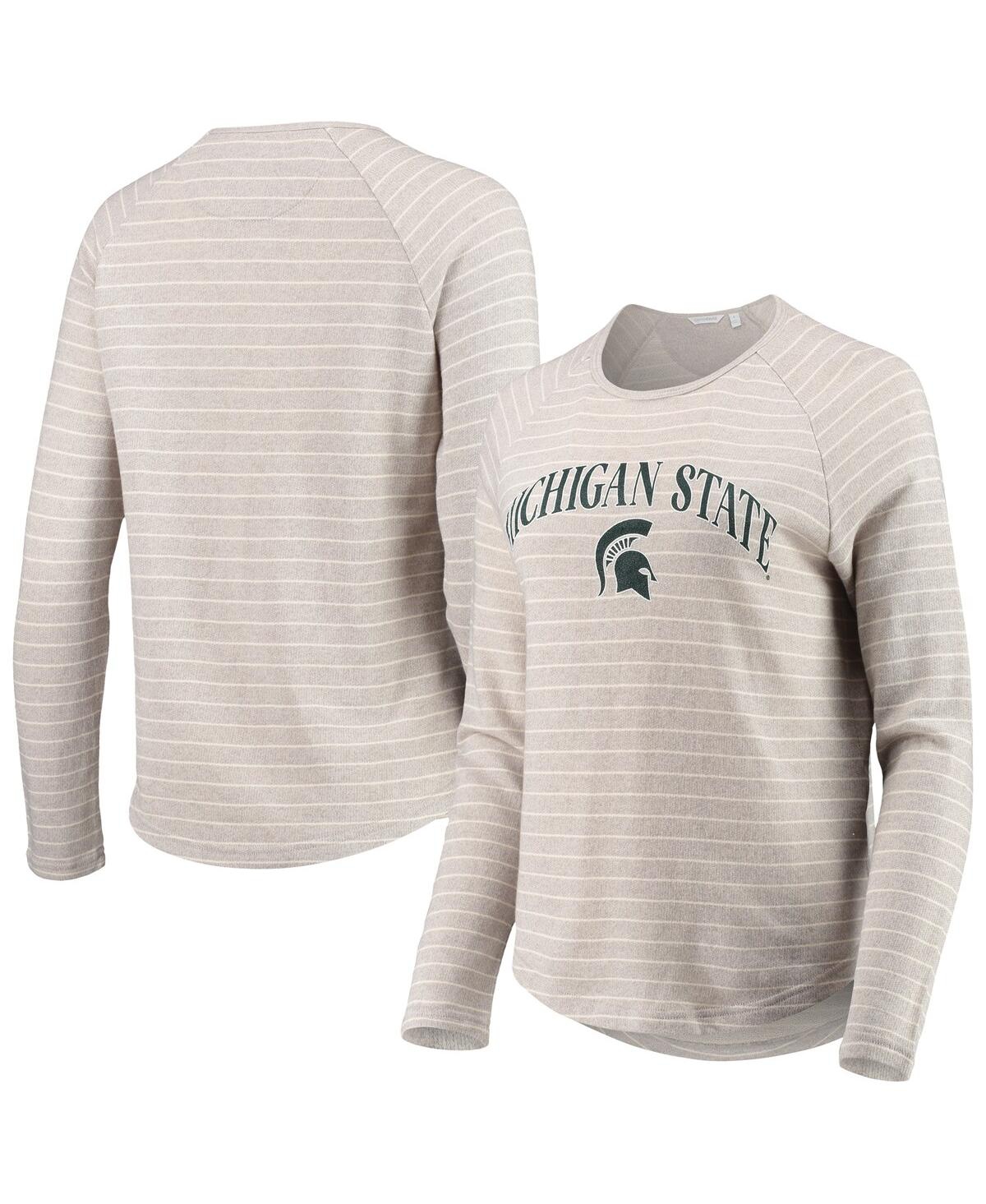 Women's Heathered Gray Michigan State Spartans Seaside Striped French Terry Raglan Pullover Sweatshirt - Heathered Gray