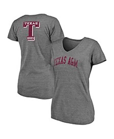 Women's Branded Heathered Gray Texas A M Aggies Slab Serif 2-Hit V-Neck Tri-Blend T-shirt
