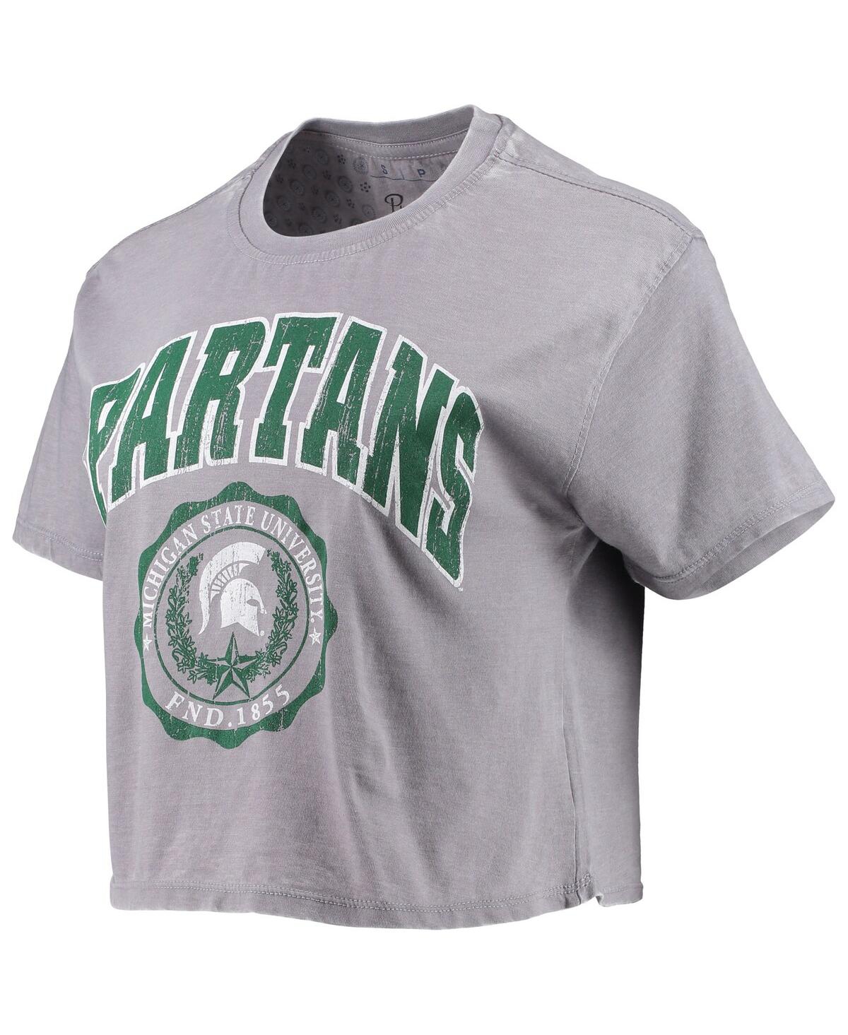 Women's PressboxMichigan State Spartans Edith Vintage-Like Burnout Crop T-shirt - Heathered Gray