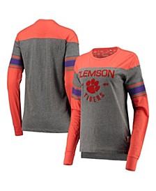 Women's Orange and Heathered Gray Clemson Tigers Lizzy Flocking Striped Long Sleeve T-shirt