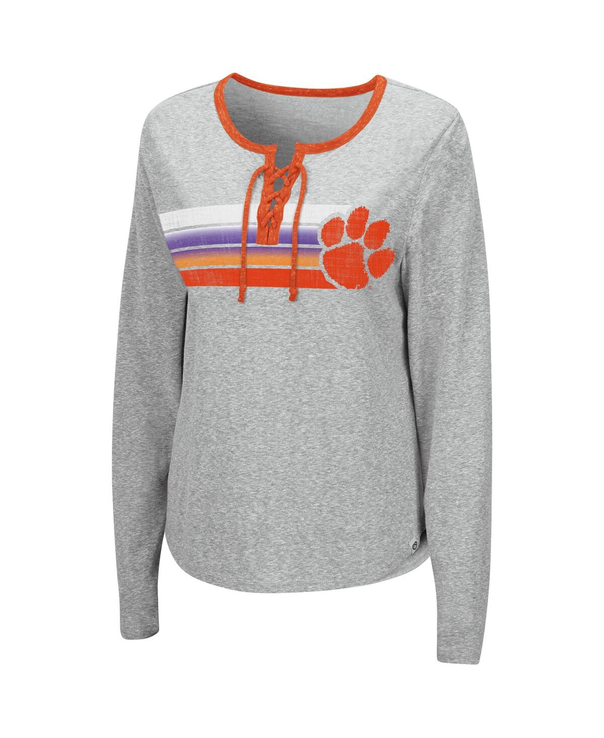 Shop Colosseum Women's  Heathered Gray Clemson Tigers Sundial Tri-blend Long Sleeve Lace-up T-shirt