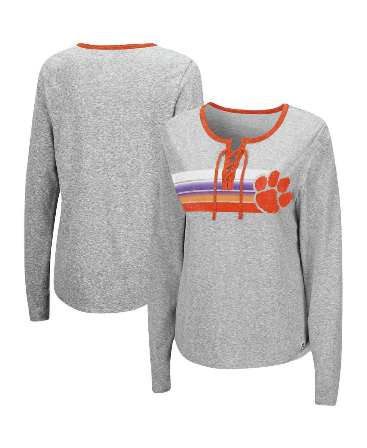 Shop Colosseum Women's  Heathered Gray Clemson Tigers Sundial Tri-blend Long Sleeve Lace-up T-shirt