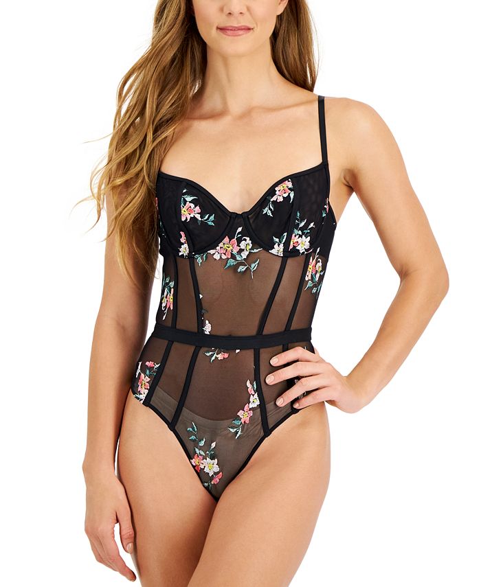 I.N.C. International Concepts Womens Lace Trim Robe Lace Bralette Lace Thong  Underwear Created For Macys