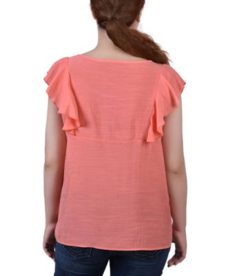 Petite Sleeveless Flutter Yoke Blouse
