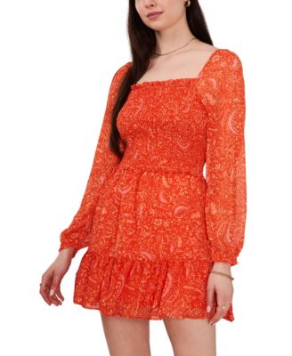 Printed Smocked Ruffle Hem Dress 