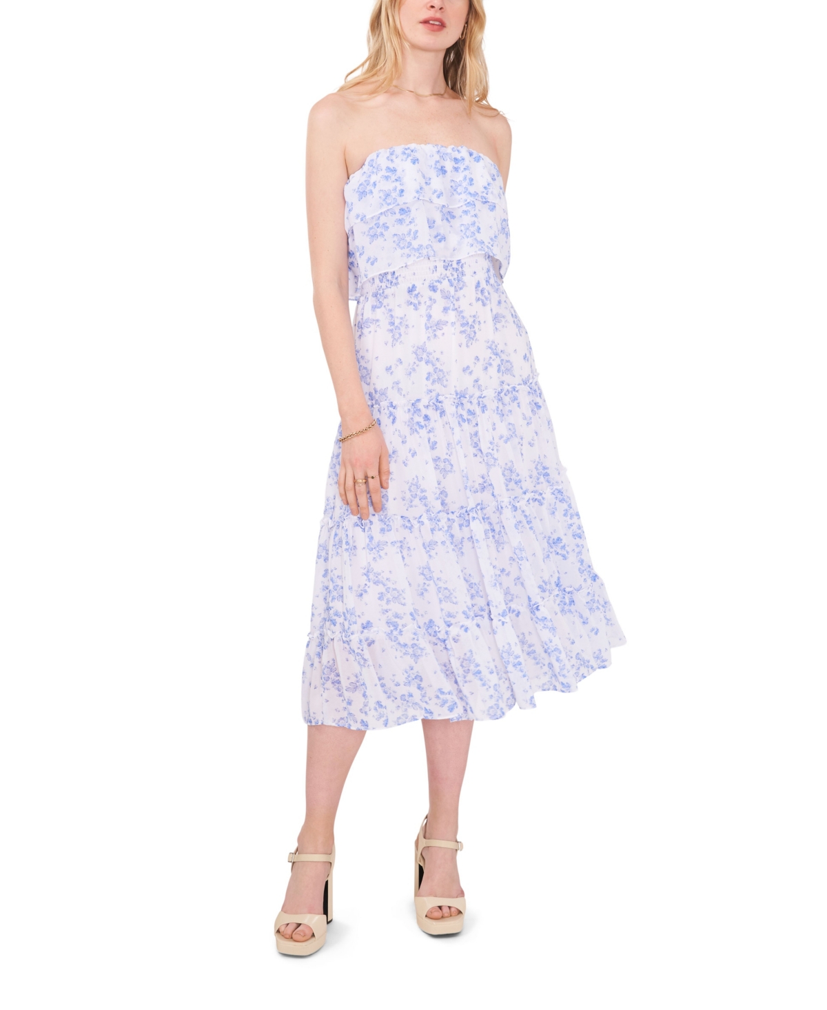 Shop 1.state Women's Strapless Ruffle Tiered Midi Dress In Countryside Ditsy