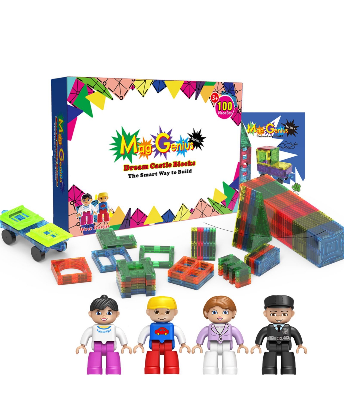 Mag-genius 102 Piece Magnetic Building Block Play People Castle Set In Multi