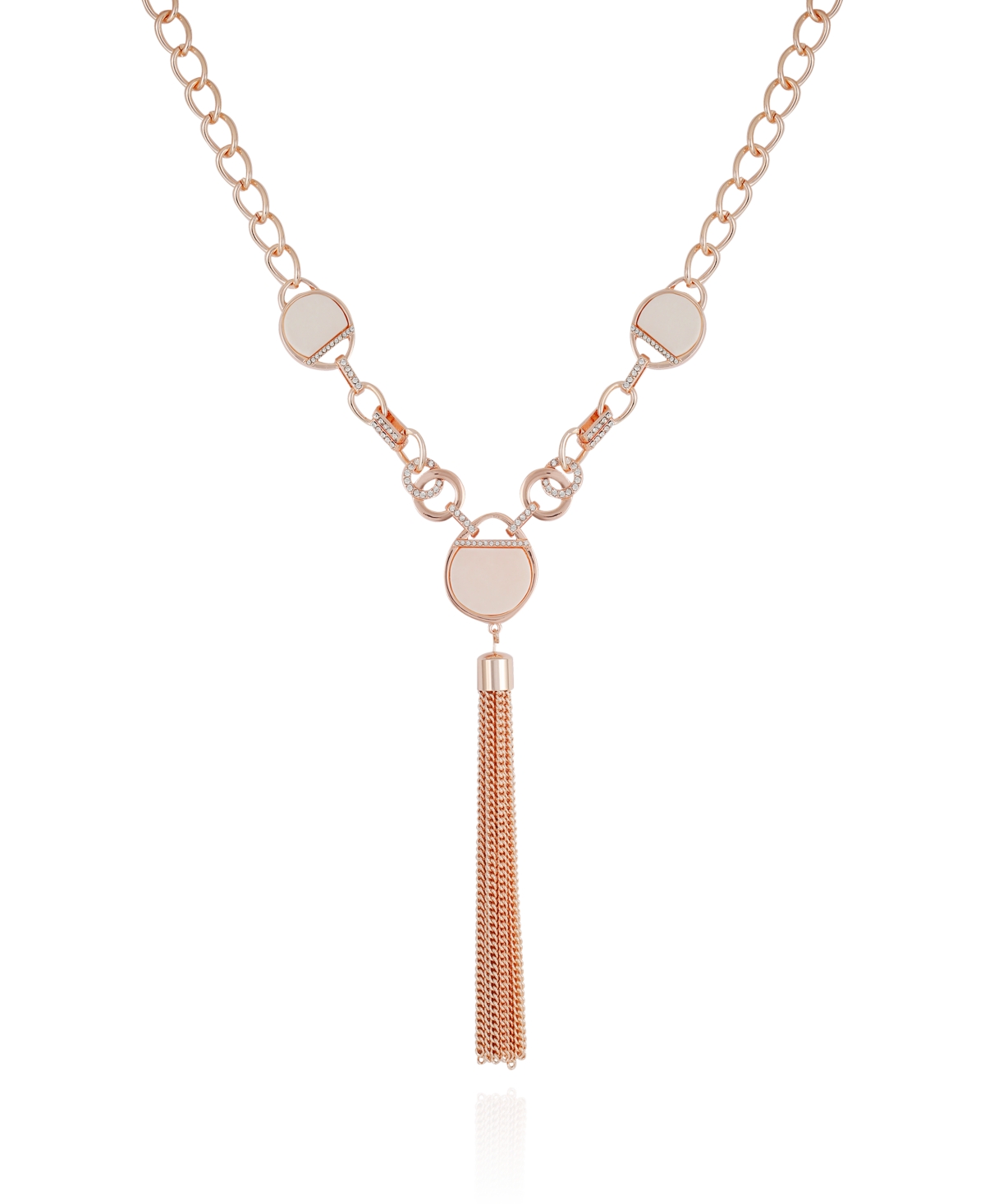 Crystal Stone Tassel Necklace - Rose, Off-White