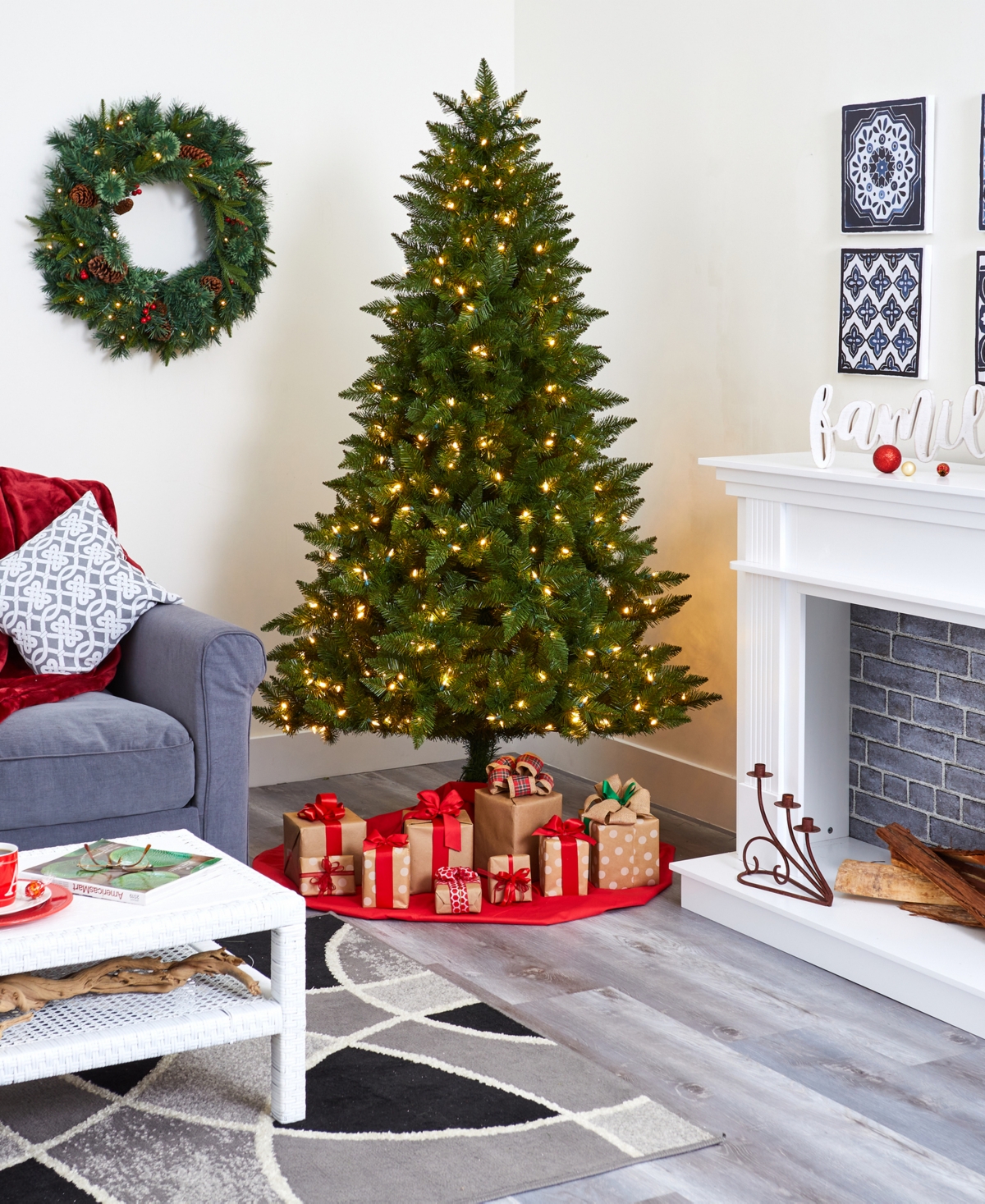 Vermont Spruce Artificial Christmas Tree with Lights with Bendable Branches,