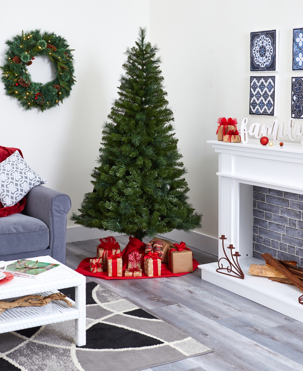 Mount Hood Spruce Artificial Christmas Tree with Lights and Bendable Branches,
