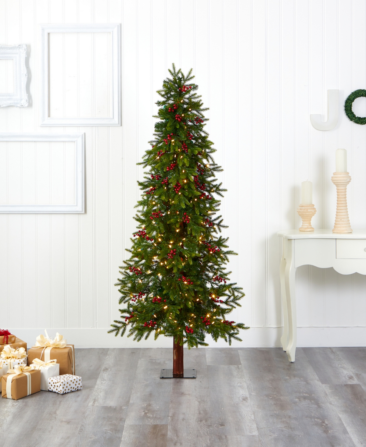 Victoria Fir Artificial Christmas Tree with Lights, Berries and Bendable Branches,