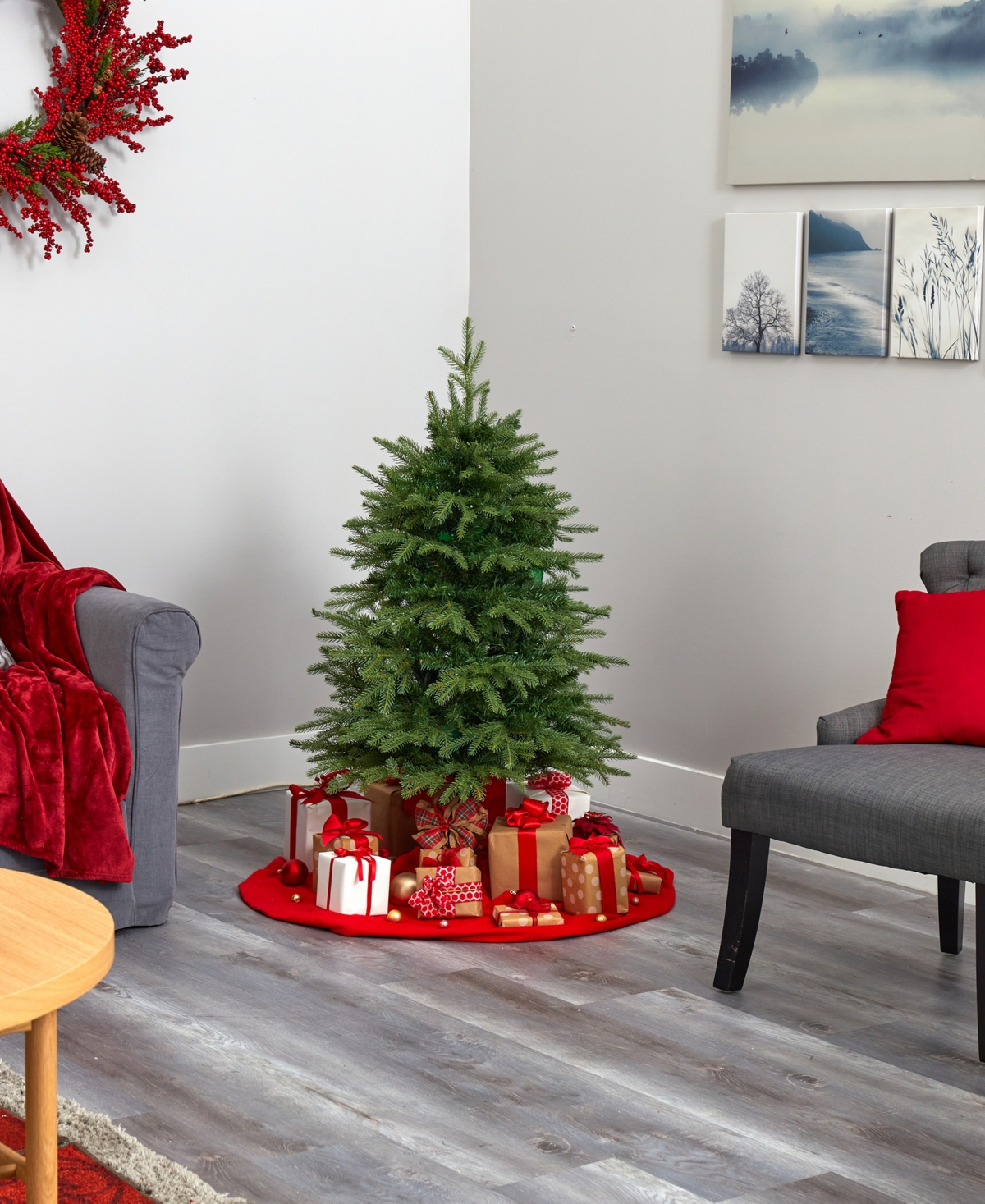 Vancouver Fir Natural Look Artificial Christmas Tree with Lights and Bendable Branches,