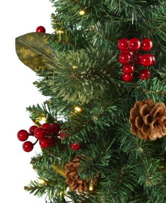 Pine, Pinecone and Berries Artificial Christmas Tree with Lights and Bendable Branches, 24"