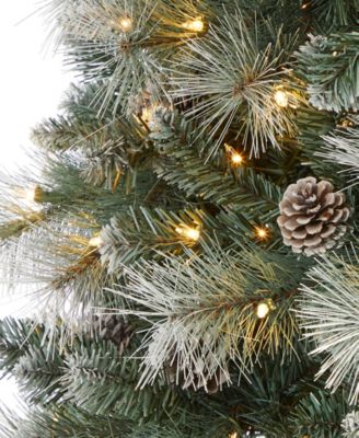 Frosted Tip British Columbia Mountain Pine Artificial Christmas Tree with Lights, Pinecones and Bendable Branches, 84"