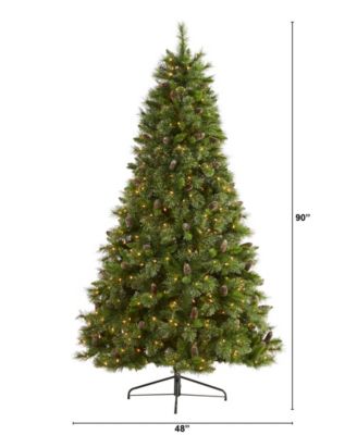 Golden Tip Washington Pine Artificial Christmas Tree with Lights, Pinecones and Bendable Branches, 90"