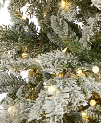 Slim Flocked Nova Scotia Spruce Artificial Christmas Tree with Lights and Bendable Branches, 90"