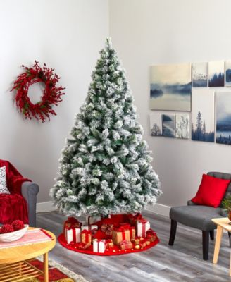 Flocked Oregon Pine Artificial Christmas Tree with Lights and Bendable Branches, 96"