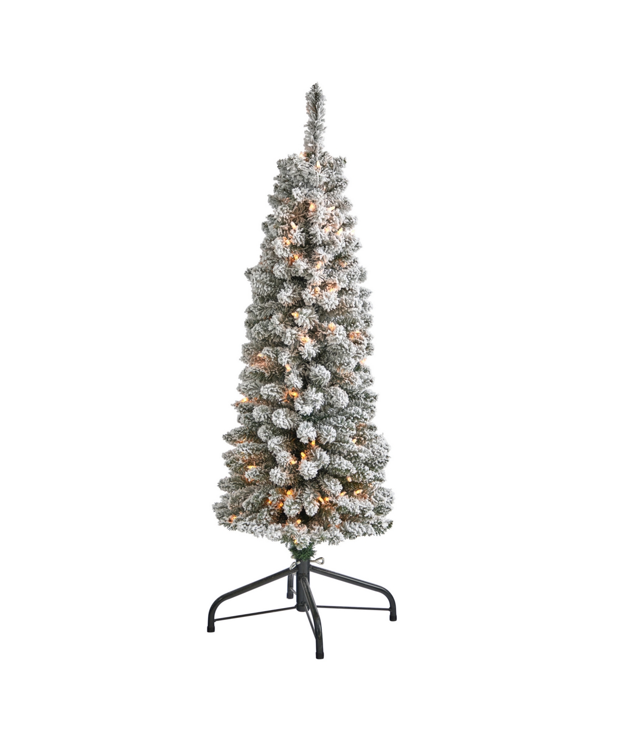 Flocked Pencil Artificial Christmas Tree with Lights and Bendable Branches,