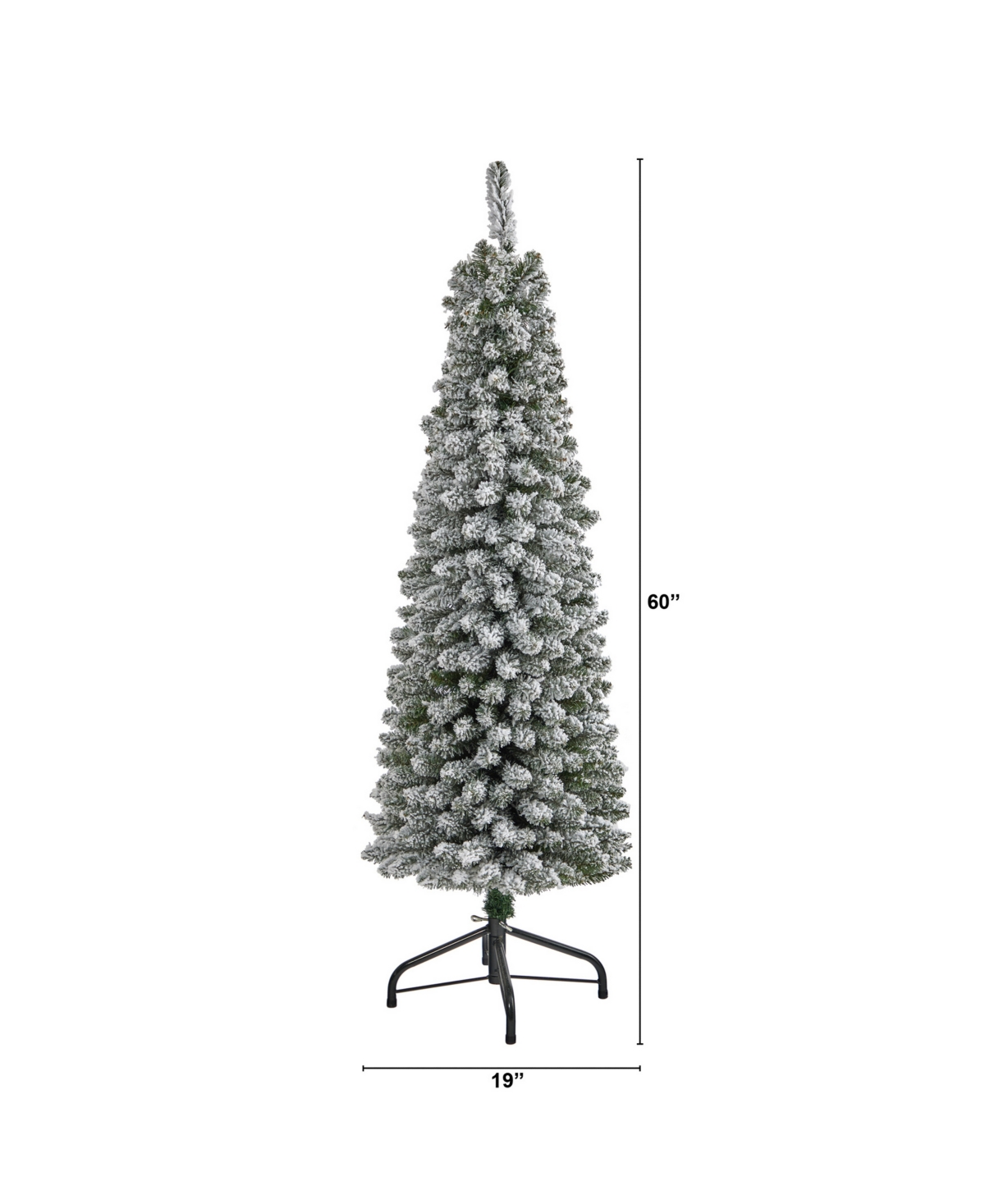 Nearly Natural Flocked Pencil Artificial Christmas Tree With Bendable Branches, 60" In White,green