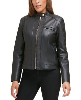 Cole Haan Women's Petite Leather Moto Jacket - Macy's
