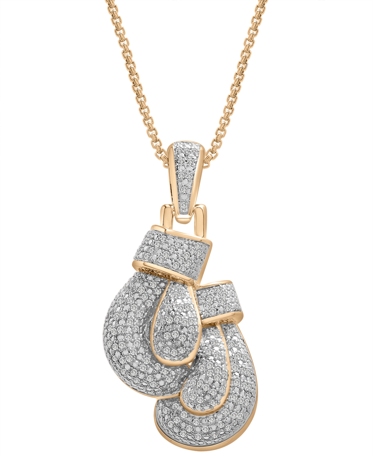 Men's Diamond Boxing Gloves 22" Pendant Necklace (1/2 ct. t.w.) in 14k Gold-Plated Sterling Silver - Gold Over Silver