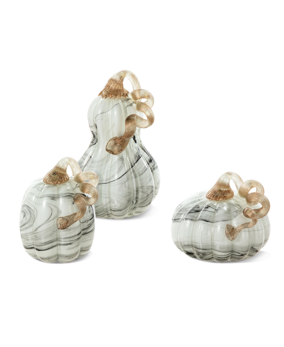 Faux Marble Glass Pumpkin Gourd Set, 3 Piece - Multi