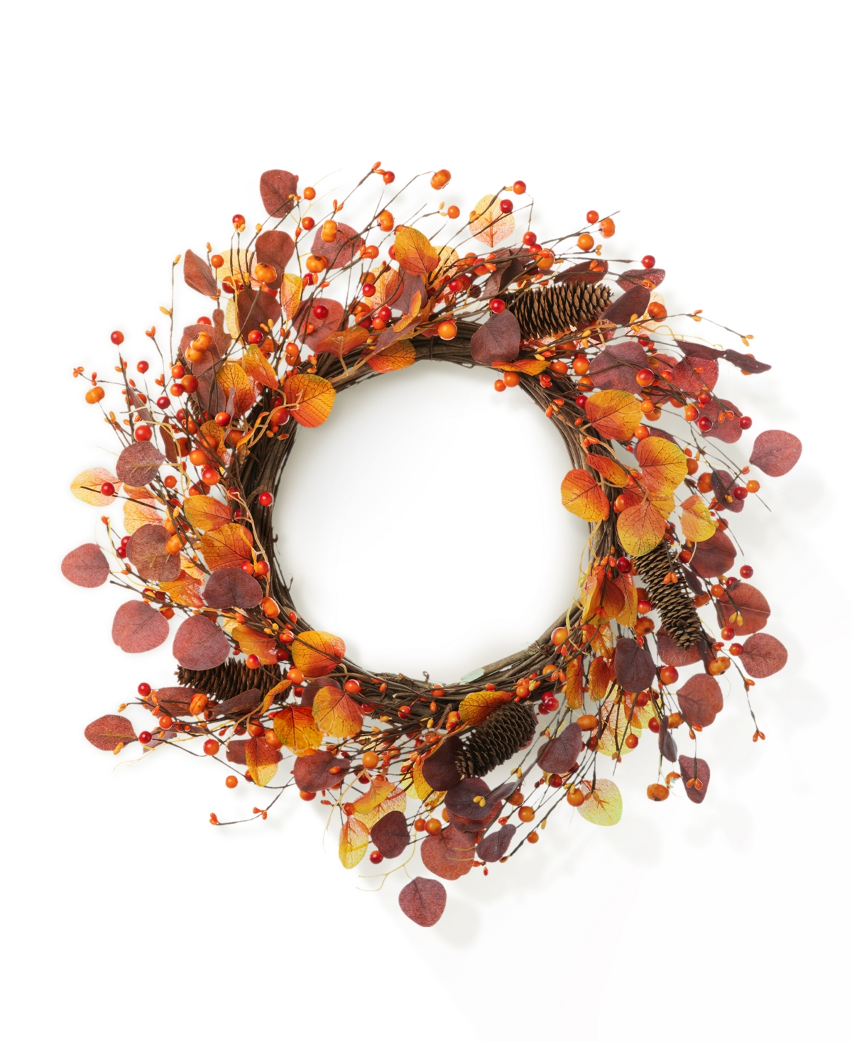Glitzhome Fall Eucalyptus Berry Wreath, 22" In Pumpkin
