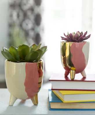 Three-tone Footed Ceramic Planter, Set of 2