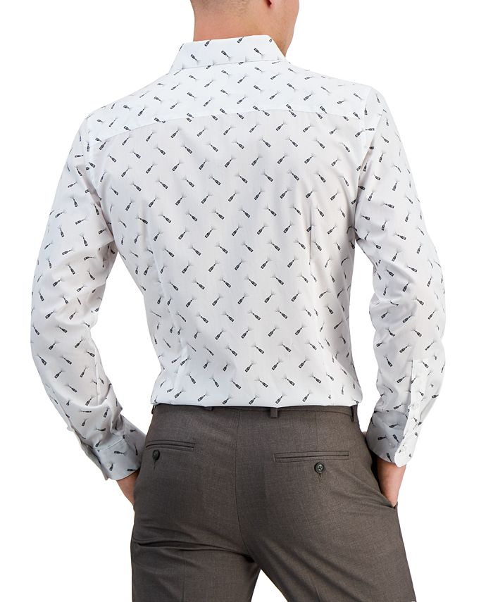 Bar Iii Mens Slim Fit Flamingo Print Dress Shirt White Size Large main image 0