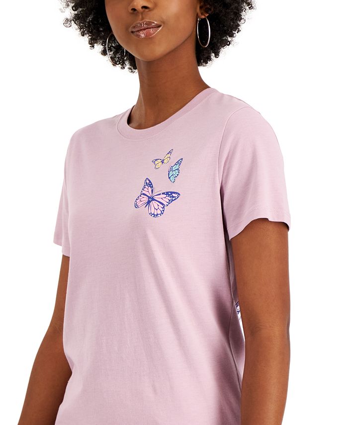 Rebellious One Juniors' Butterfly and Mushroom Graphic T-Shirt - Macy's