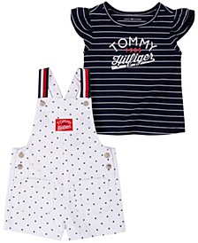 Little Girls Stars and Stripes Signature T-shirt and Shortalls, 2 Piece Set