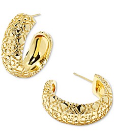 14k Gold-Plated Small Etched C-Hoop Earrings, 0.9" 