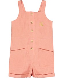 Toddler Girls One Piece Muslin Strappy Button-Front Romper
