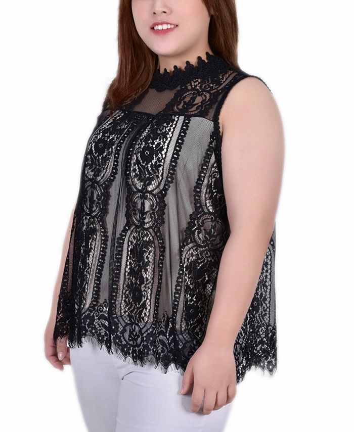 NY Collection Plus Size Sleeveless Mock Neck Lace Top - Macy's