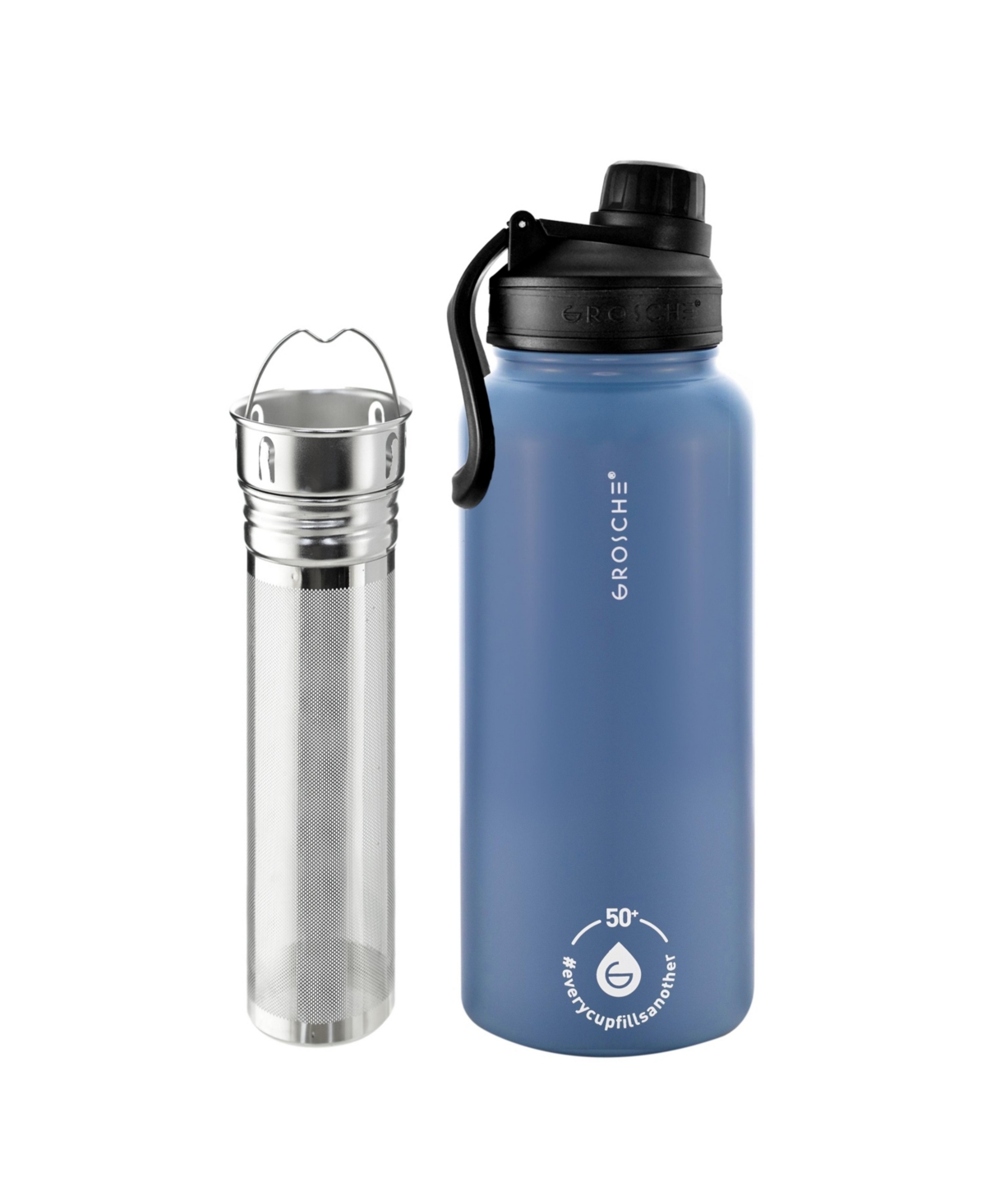 Grosche Chicago Steel Insulated Tea Infusion Flask, Tea and Coffee Tumbler, 32 Fluid Oz