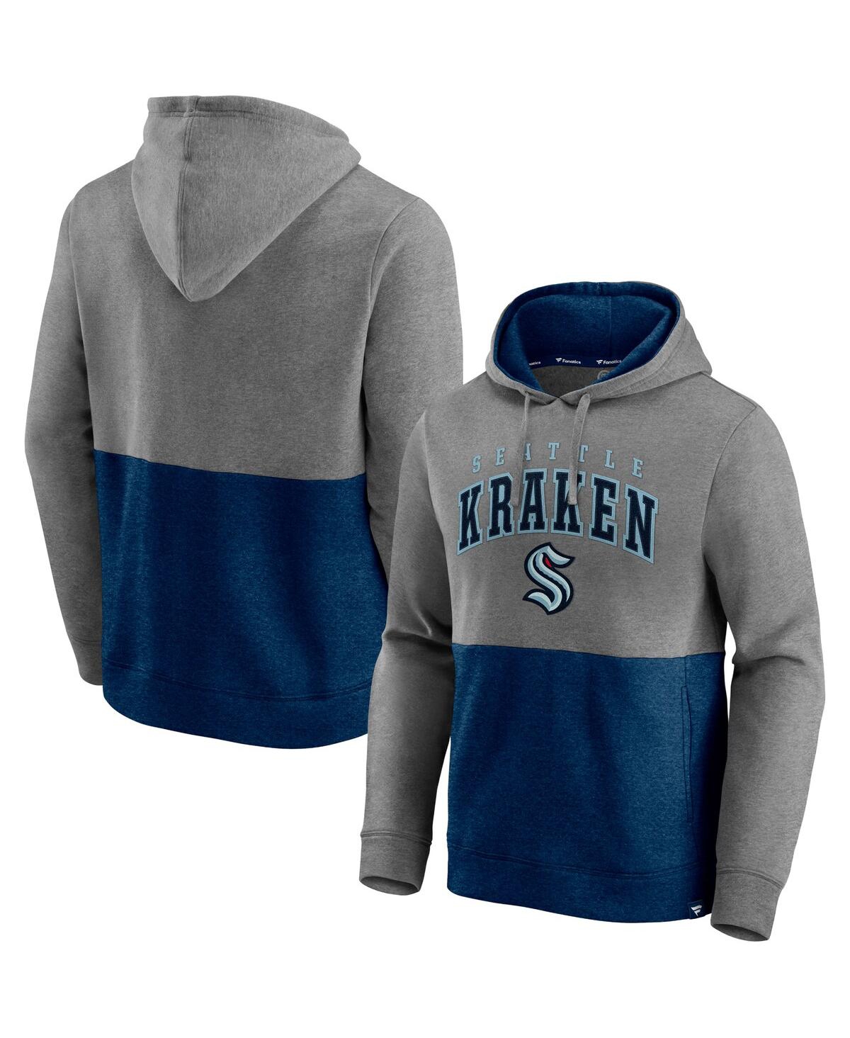 Fanatics Men's  Branded Heathered Gray, Deep Sea Blue Seattle Kraken Block Party Classic Arch Signatu In Heathered Gray,deep Sea Blue