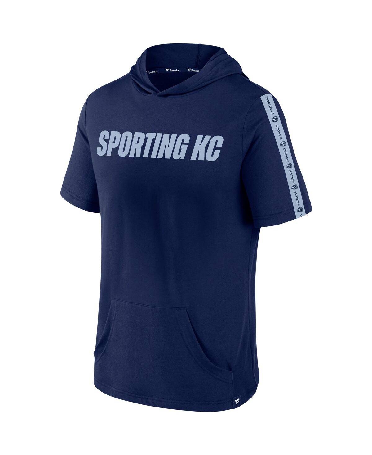 Shop Fanatics Men's  Navy Sporting Kansas City Definitive Victory Short-sleeved Pullover Hoodie