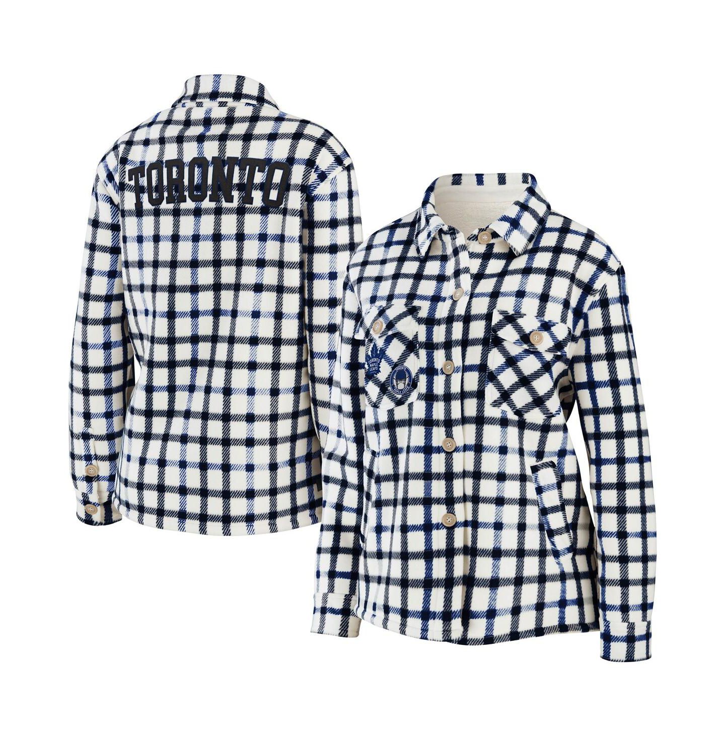 Женская куртка WEAR by Erin Andrews Oatmeal Toronto Maple Leafs Plaid Button-Up Shirt Jacket — фото 1