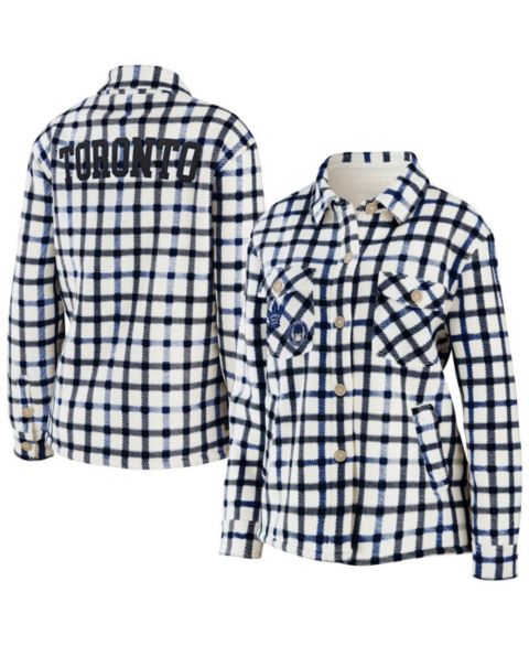 Женские куртки WEAR by Erin Andrews Women's Oatmeal Toronto Maple Leafs Plaid Button-Up Shirt Jacket