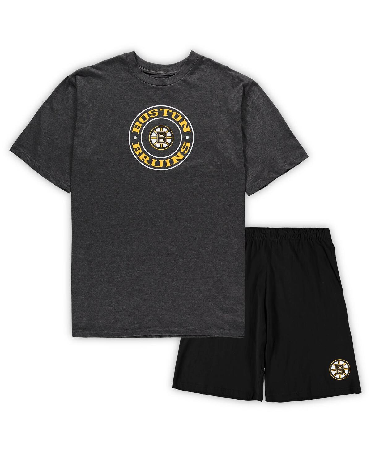 Shop Concepts Sport Men's  Black, Heathered Charcoal Boston Bruins Big And Tall T-shirt And Shorts Sleep S In Black,heathered Charcoal