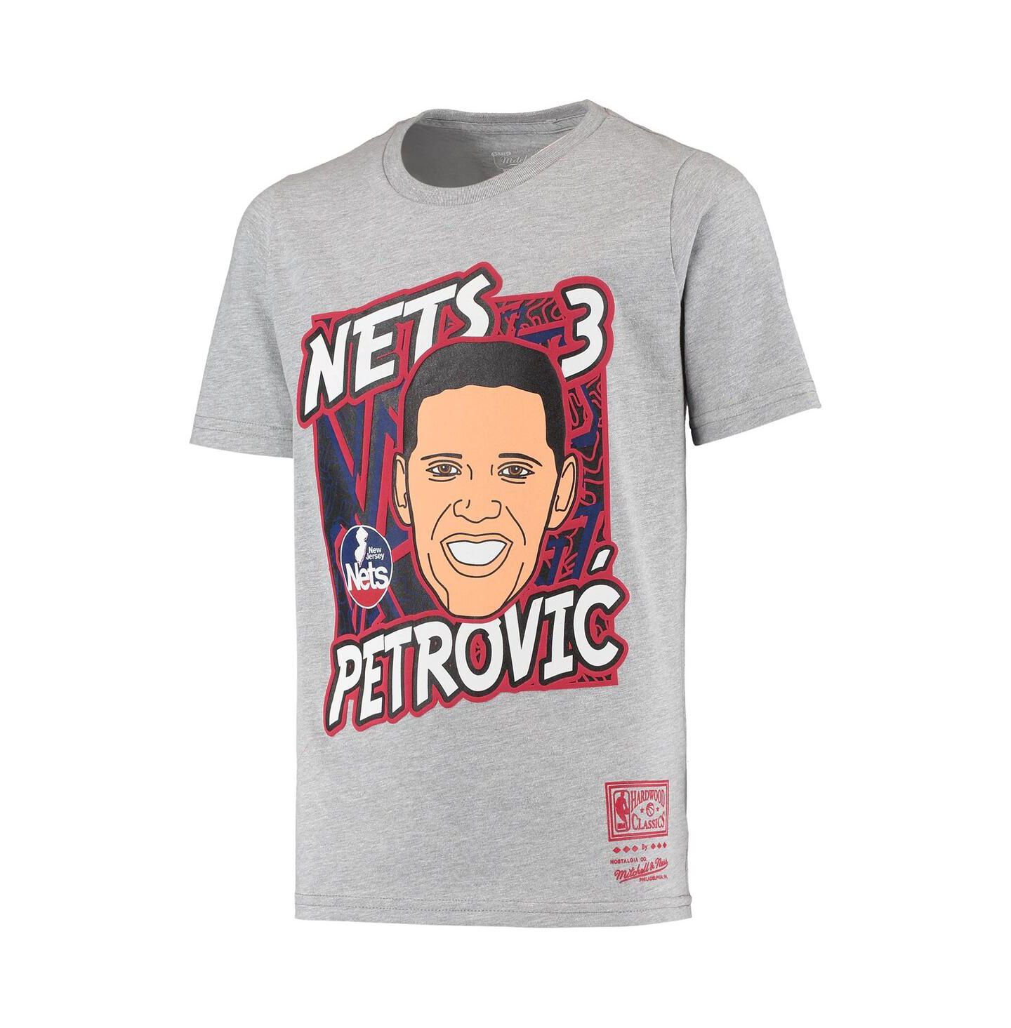 Футболка Mitchell & Ness Drazen Petrovic Heathered Gray New Jersey Nets Hardwood Classics King of the Court Player для мальчиков — фото 3