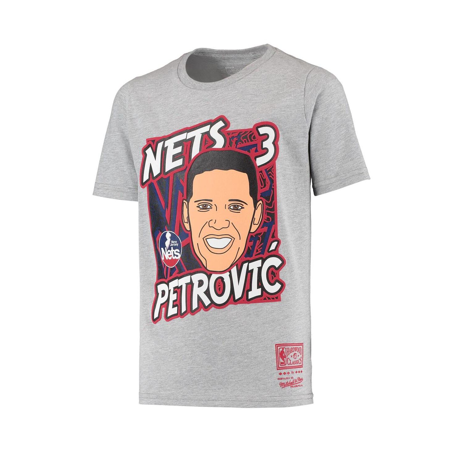 Big Boys Drazen Petrovic Heathered Gray New Jersey Nets Hardwood Classics King of the Court Player T-shirt